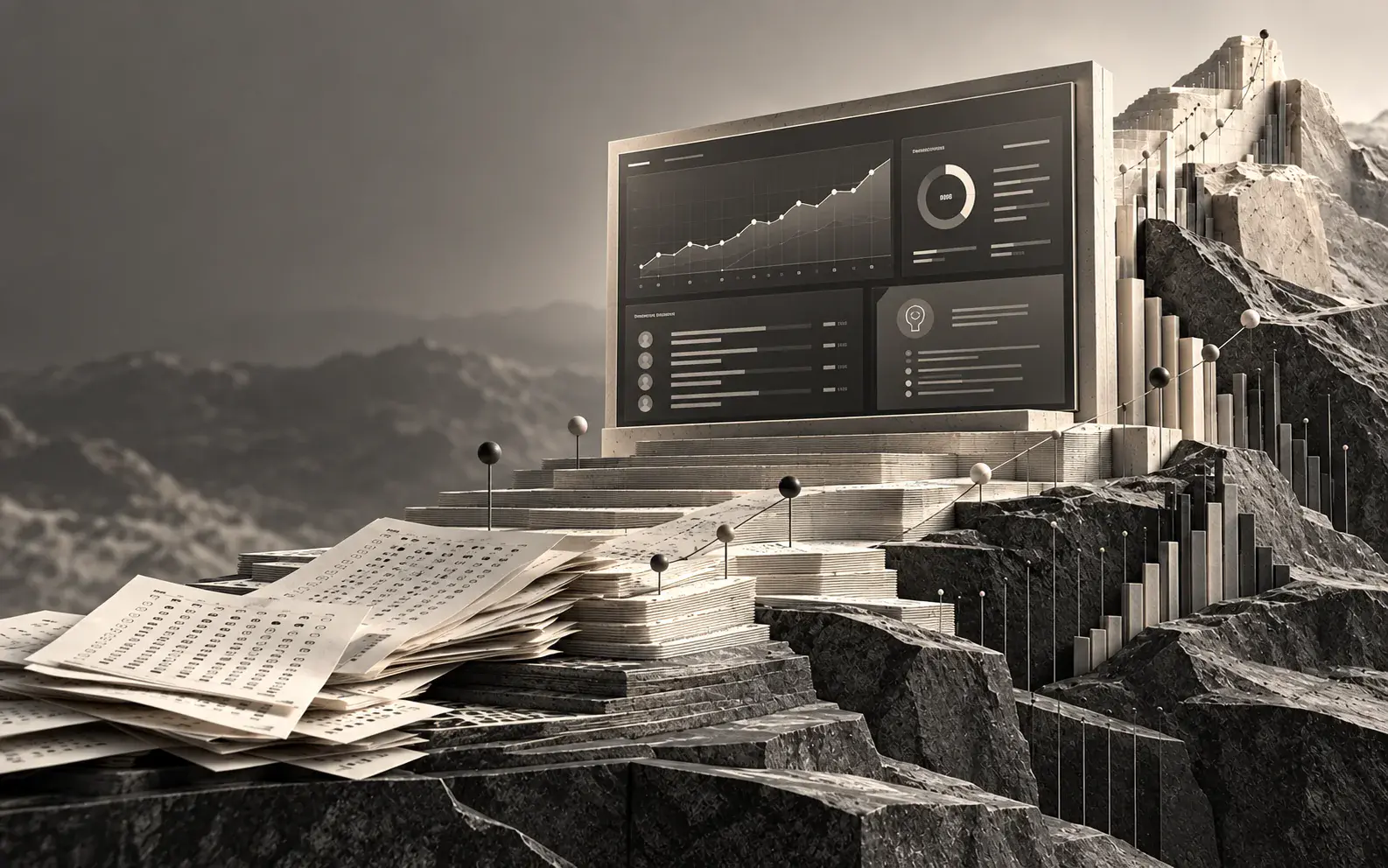 Exam papers becoming a measured graphite and limestone data landscape